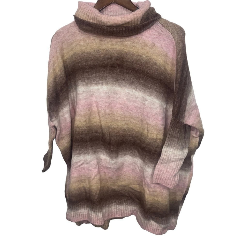 Loft Pink & Brown Striped Turtle Neck Sweater